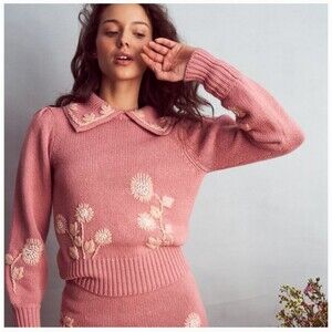 LoveShackFancy Union Collared Pullover in Rose Blush Size XS